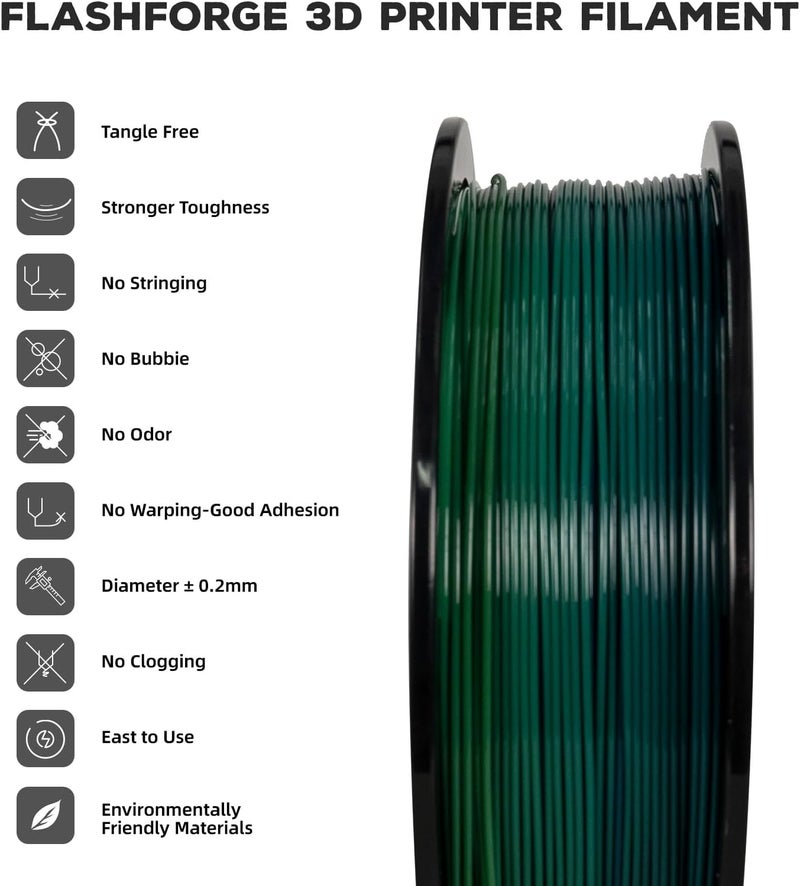 FLASHFORGE PLA Filament 1.75mm, 3D Printer Filament 1kg (2.2lbs) Spool, Dimensional Accuracy +/- 0.02mm, 3D Printing Filament Easy to Use and Fits for Most FDM 3D Printers (Rainbow) - Image 2